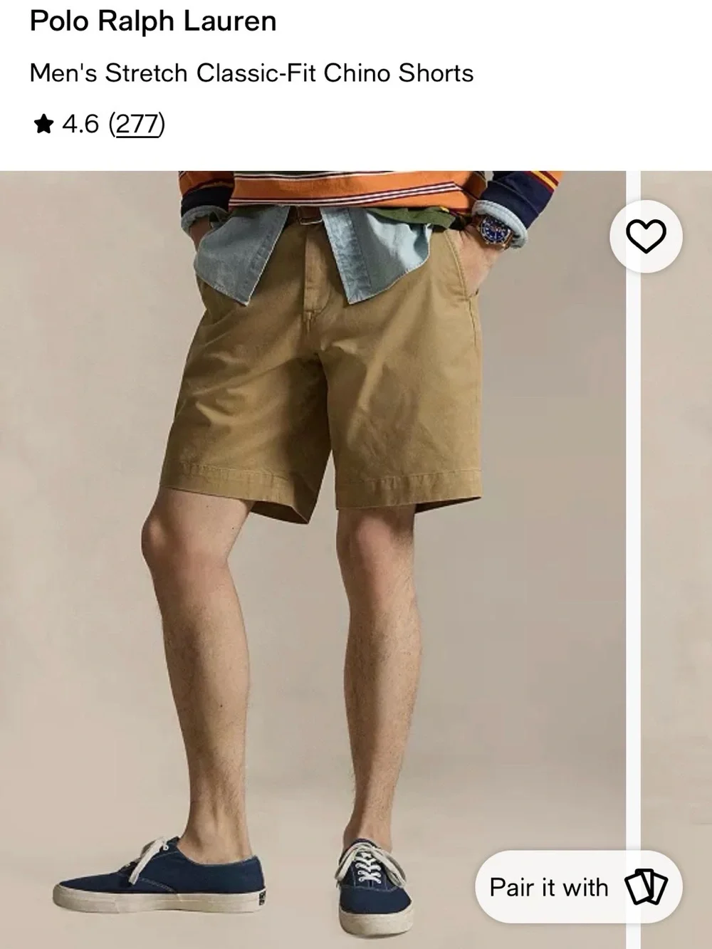 Polo by Ralph Lauren Men's Tan Flat-Front Chino Shorts